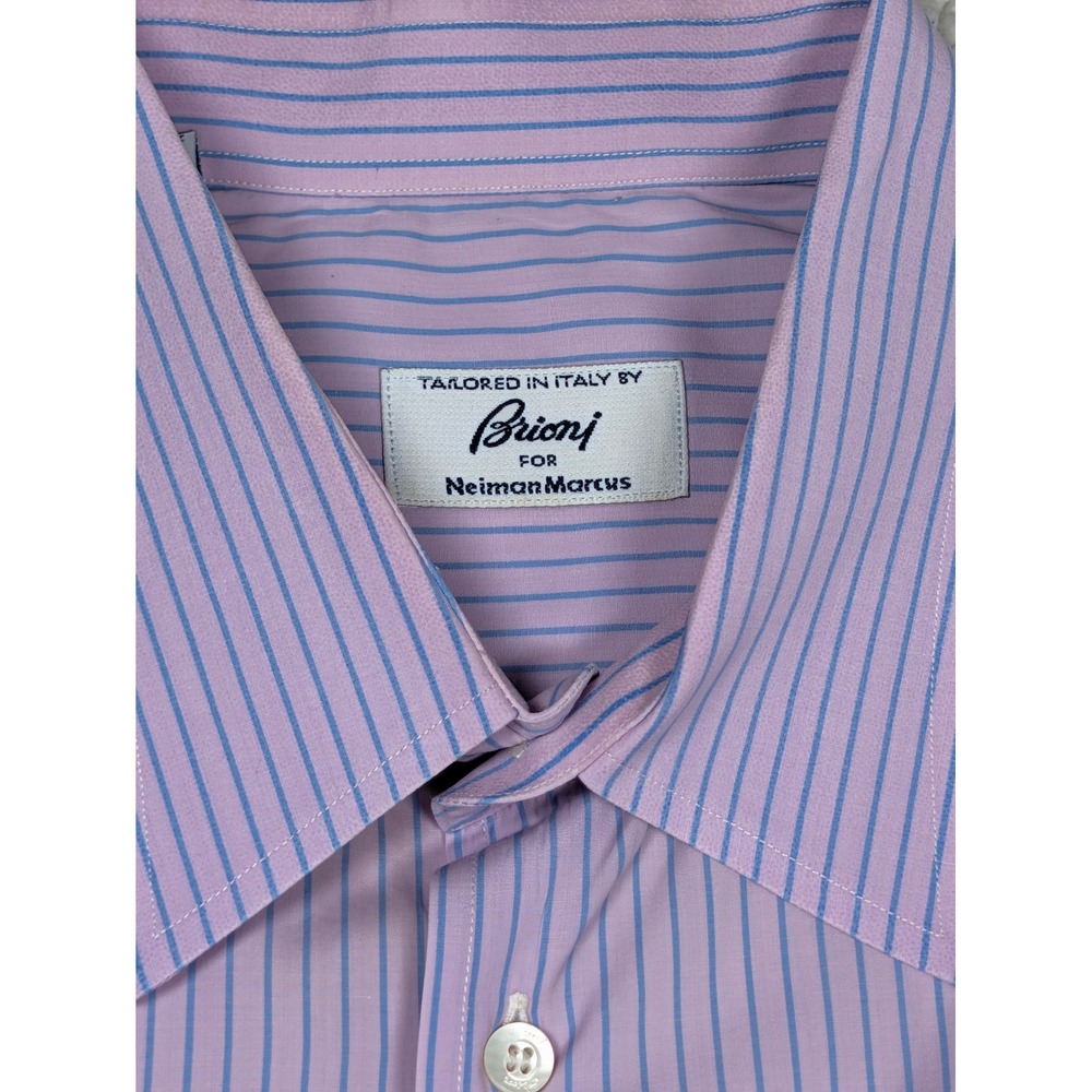 Brioni Mens Dress Shirt XXL Striped 100% Cotton Pink Blue Long Sleeve Regular - Picture 7 of 12